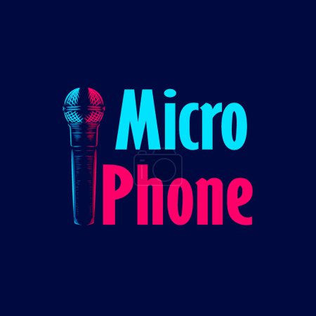 Téléchargez les illustrations : Microphone vintage rétro ligne micro pop art potrait logo design coloré avec fond sombre. Illustration vectorielle abstrait. - en licence libre de droit