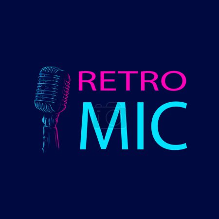 Illustration for Neon colors template of retro microphone, vector illustration - Royalty Free Image