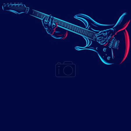 Ilustración de Plantilla de colores de neón de la guitarra eléctrica, ilustración vectorial - Imagen libre de derechos