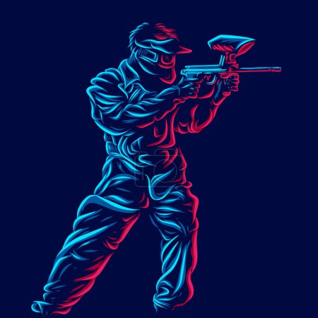 Illustration for Neon colors template of paintball player, vector illustration - Royalty Free Image
