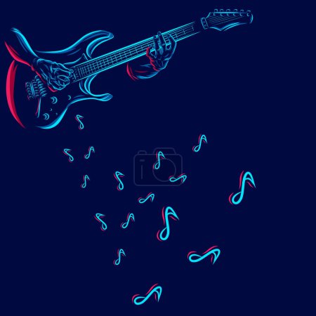 Illustration for Playing guitar line pop art potrait logo colorful design with dark background. Abstract vector illustration. - Royalty Free Image