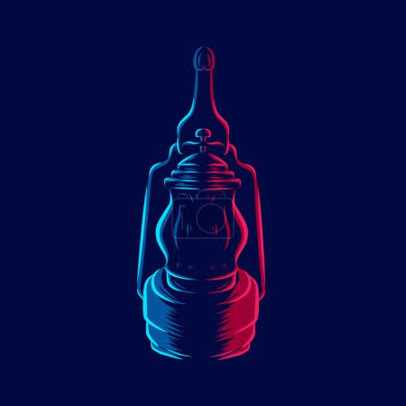 Illustration for Oil lamp vintage line pop art potrait logo colorful design with dark background. Abstract vector illustration. - Royalty Free Image