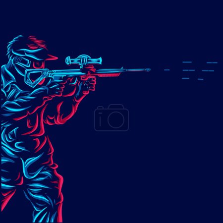 Ilustración de Ejército soldado jugar paintball línea pop arte potrait logo diseño colorido con fondo oscuro. Ilustración abstracta del vector. - Imagen libre de derechos