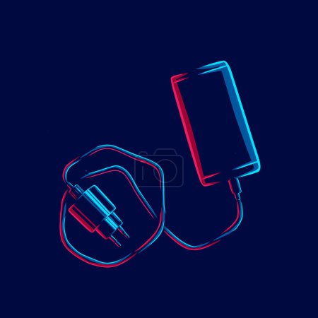 Illustration for Electronic smartphone charger line pop art potrait logo colorful design with dark background. Abstract vector illustration. - Royalty Free Image