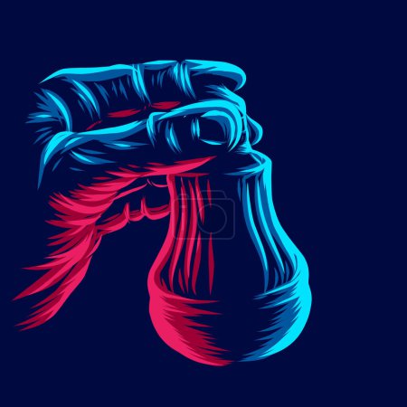 Illustration for Hand holding lamp technology line pop art potrait logo colorful design with dark background. Abstract vector illustration. - Royalty Free Image
