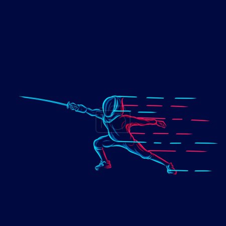 Illustration for Fencing sport line pop art potrait logo colorful design with dark background. Abstract vector illustration. - Royalty Free Image