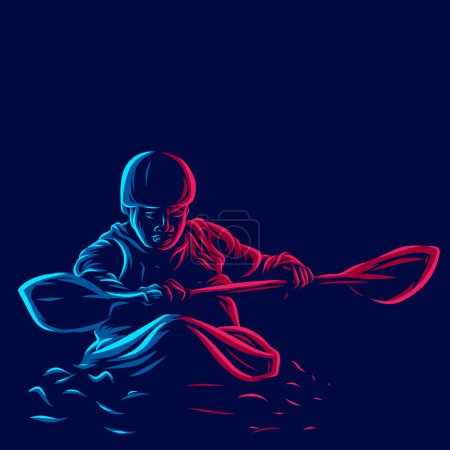 Ilustración de Canoa kayak agua al aire libre deporte extremo línea pop art potrait logo diseño colorido con fondo oscuro. Ilustración abstracta del vector. - Imagen libre de derechos