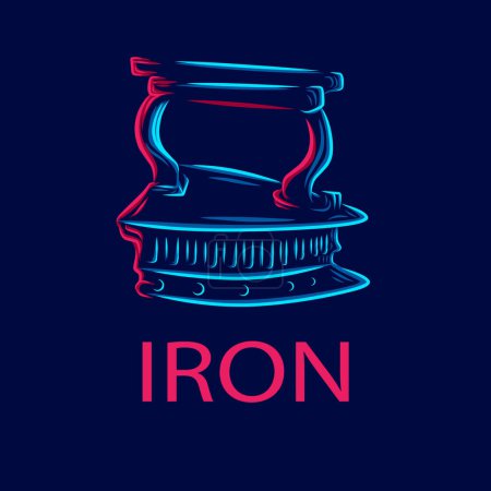 Illustration for Vintage classic iron for clothing line pop art potrait logo colorful design with dark background. Abstract vector illustration. - Royalty Free Image