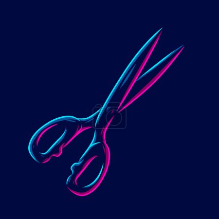 Illustration for Scissor cutter logo line pop art potrait colorful design with dark background. Abstract vector illustration. - Royalty Free Image