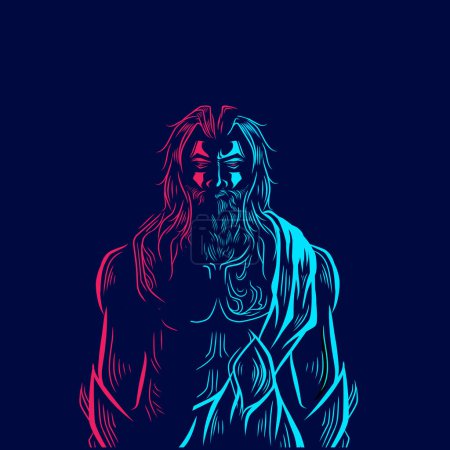 Illustration for Zeus the mythology logo line pop art portrait god colorful design with dark background. Abstract vector illustration. - Royalty Free Image