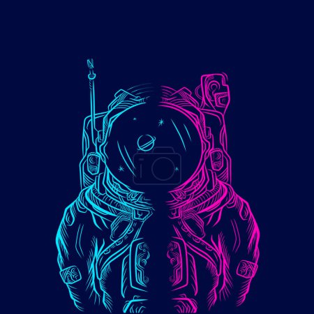 Téléchargez les illustrations : Astronaute explorer la galaxie ligne pop art portrait logo design coloré avec fond sombre. Illustration vectorielle abstrait. - en licence libre de droit