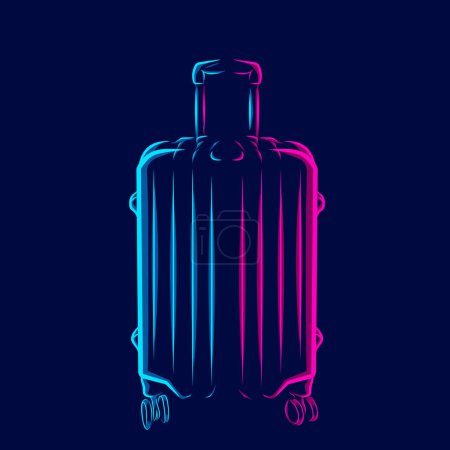 Illustration for Suitcase trip travel bag logo line pop art potrait colorful design with dark background. Abstract vector illustration. - Royalty Free Image