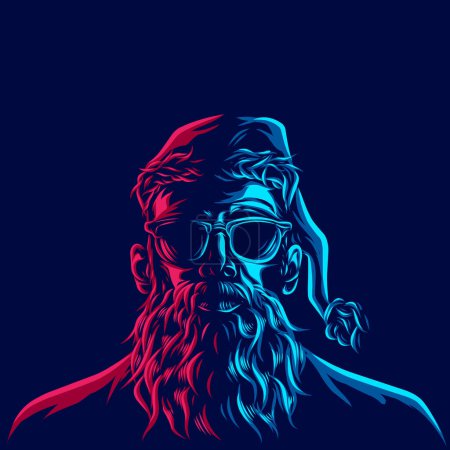 Illustration for Cool funky santa claus christmas on december logo line pop art portrait colorful design with dark background. Abstract vector illustration. - Royalty Free Image