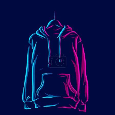 Téléchargez les illustrations : Sweat à capuche veste ligne pop art portrait logo design coloré avec fond sombre. Illustration vectorielle abstrait. - en licence libre de droit