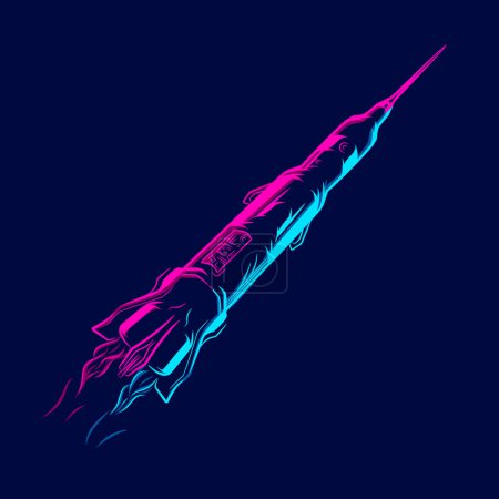 Téléchargez les illustrations : Rocket la galaxie vaisseau spatial ligne pop art portrait logo design coloré avec fond sombre. Illustration vectorielle abstrait. - en licence libre de droit