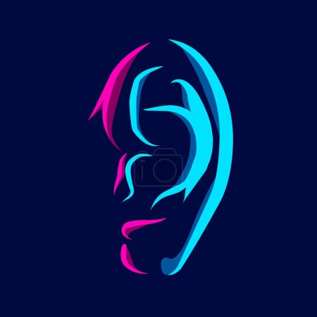 Téléchargez les illustrations : Ligne d'oreille pop art portrait design coloré avec fond sombre. Illustration vectorielle abstrait. - en licence libre de droit