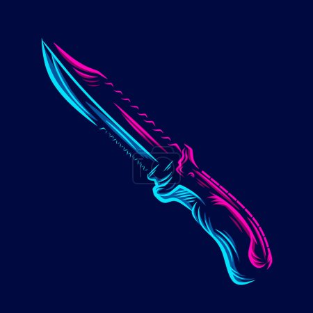 Ilustración de Ejército de combate daga cuchillo logo línea pop arte retrato colorido diseño con fondo oscuro. Ilustración abstracta del vector. - Imagen libre de derechos