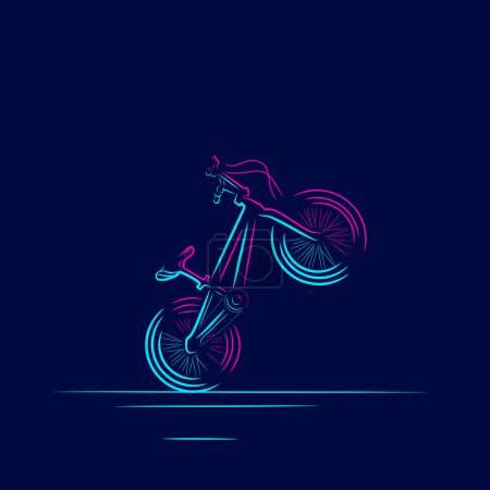 Téléchargez les illustrations : Ligne de vélo pop art potrait logo design coloré avec fond sombre. Fond noir isolé pour t-shirt, affiche, vêtements, merch, vêtements, badge design - en licence libre de droit