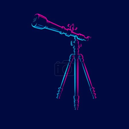 Ilustración de Línea de logotipo del telescopio retrato de arte pop diseño colorido con fondo oscuro. Ilustración abstracta del vector. - Imagen libre de derechos