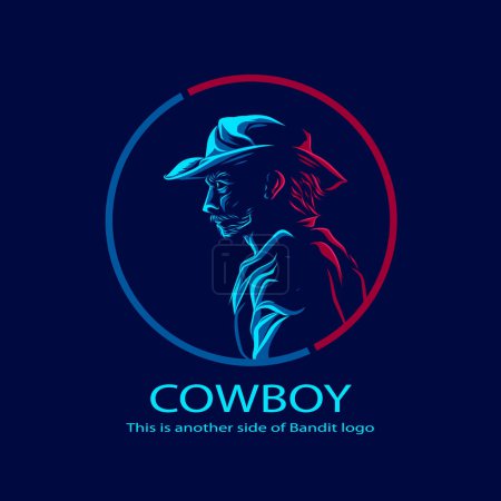 Téléchargez les illustrations : Ligne de cowboy logo pop art design coloré avec fond sombre. Illustration vectorielle abstrait. - en licence libre de droit