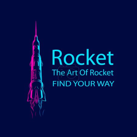 Ilustración de Línea cohete pop art logo diseño colorido con fondo oscuro. Ilustración abstracta del vector. - Imagen libre de derechos
