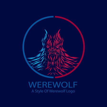 Illustration for Werewolf line pop art portrait colorful logo design with dark background. Abstract vector illustration. - Royalty Free Image