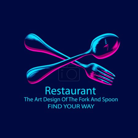 Téléchargez les illustrations : Restaurant ligne pop art logo design coloré avec fond sombre. Illustration vectorielle abstrait. - en licence libre de droit
