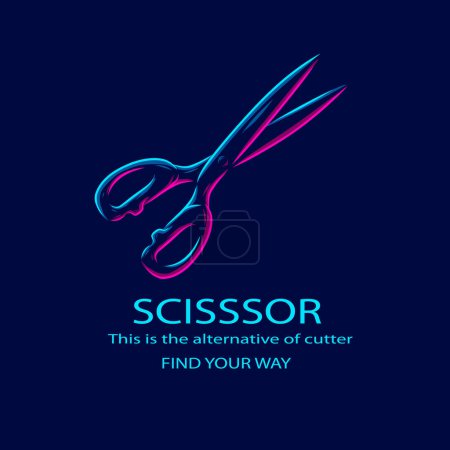 Illustration for Scissor cutter line pop art logo colorful design with dark background. Abstract vector illustration. - Royalty Free Image