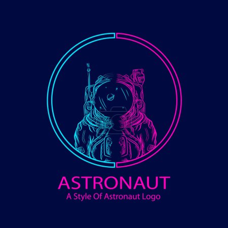 Téléchargez les illustrations : Ligne astronaute pop art logo design coloré avec fond sombre. Illustration vectorielle abstrait. - en licence libre de droit