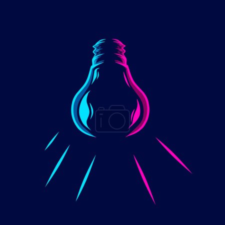 Illustration for Lightbulb neon line art logo colorful design with dark background. Abstract vector illustration. Isolated black background for t-shirt, poster, clothing. - Royalty Free Image