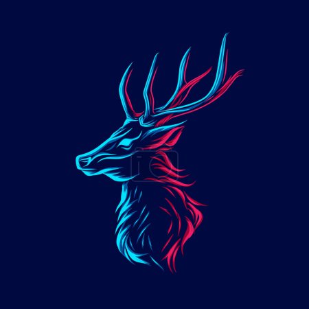Téléchargez les illustrations : Deer on christmas logo line pop art portrait colorful design with dark background. Abstract vector illustration. - en licence libre de droit
