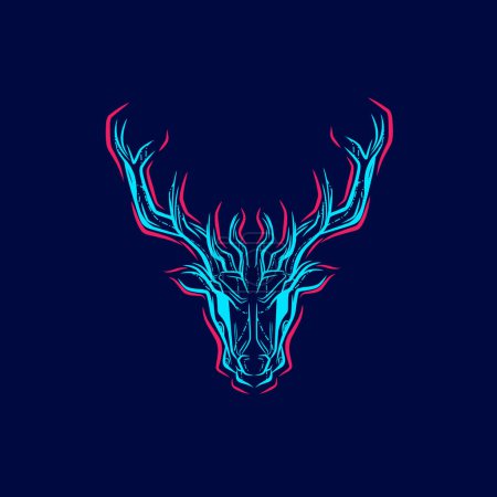 Illustration for Deer on christmas logo line pop art portrait colorful design with dark background. Abstract vector illustration. - Royalty Free Image