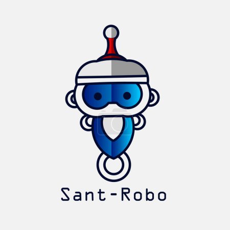 Ilustración de Santa claus robot logo línea pop art potrait diseño colorido con fondo oscuro. Ilustración abstracta del vector. - Imagen libre de derechos
