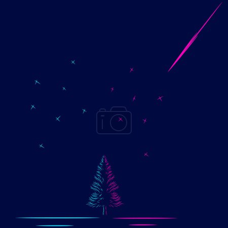 Illustration for Pine tree on christmas logo line pop art portrait colorful design with dark background. Abstract vector illustration. - Royalty Free Image