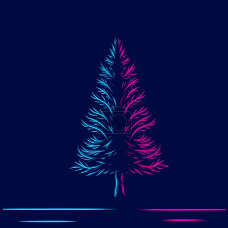 Illustration for Pine tree on christmas logo line pop art portrait colorful design with dark background. Abstract vector illustration. - Royalty Free Image