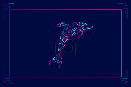 Téléchargez les illustrations : Dolphin logo ligne néon art portrait design coloré avec fond sombre. Illustration vectorielle abstrait - en licence libre de droit
