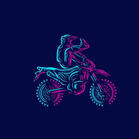 Téléchargez les illustrations : Motocross ligne cycliste. Logo Pop Art. Design coloré avec fond sombre. Illustration vectorielle abstraite Fond noir isolé pour t-shirt, affiche, vêtements, merch, vêtements, badge design - en licence libre de droit
