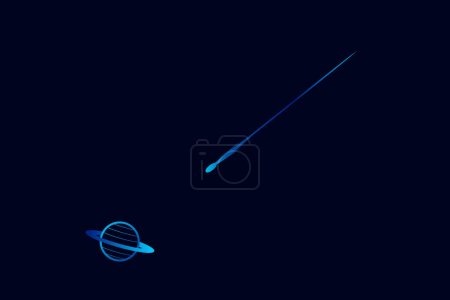 Illustration for Planet comet universe line pop art potrait logo colorful design with dark background. Abstract vector illustration. Dark minimalist wallpaper - Royalty Free Image