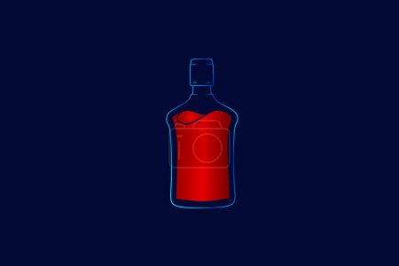 Illustration for Wine alcohol bottle line art logo colorful design with dark background. Abstract vector illustration. Dark minimalist wallpaper - Royalty Free Image
