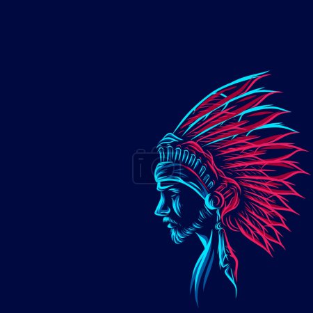 Illustration for Cherokee logo neon line art portrait colorful design with dark background - Royalty Free Image