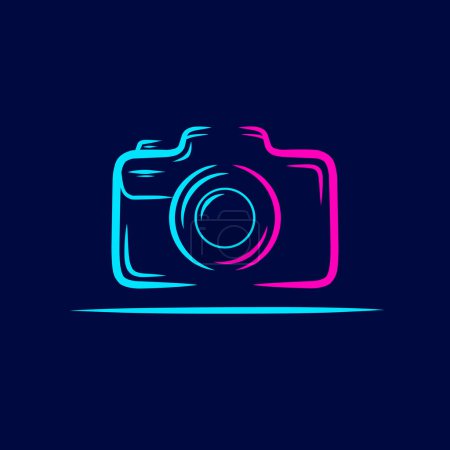 Illustration for Camera logo neon line art portrait colorful design with dark background - Royalty Free Image
