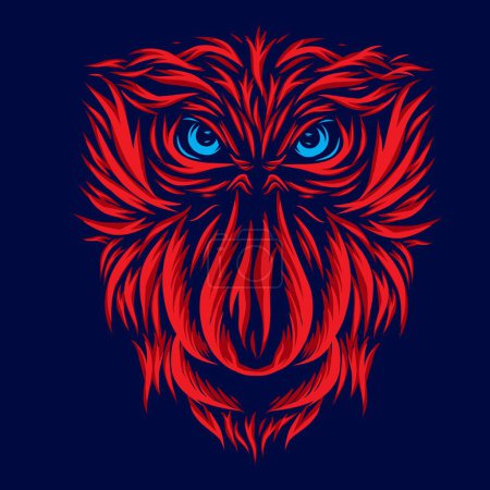 Téléchargez les illustrations : Tête de singe rouge aux yeux bleus. illustration vectorielle. - en licence libre de droit