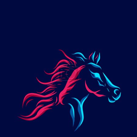 Téléchargez les illustrations : Cheval bleu avec lumière rouge et bleue, silhouette de cheval. - en licence libre de droit