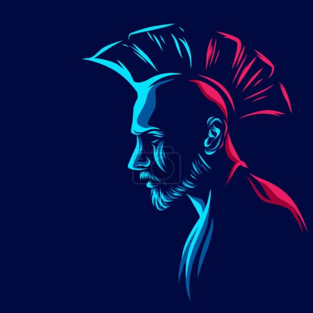 Illustration for Portrait of a bearded man in the dark blue light. vector illustration. - Royalty Free Image