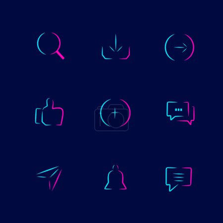 Ilustración de Conjunto de varios iconos minimalistas iconos de aplicaciones sobre fondo negro - Imagen libre de derechos