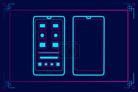 Ilustración de Smartphones electrónicos sobre fondo oscuro - Imagen libre de derechos