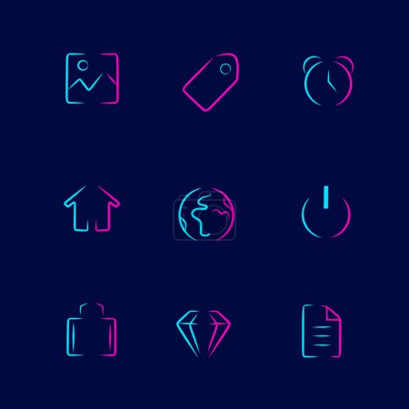 Ilustración de Iconos de aplicación de vector plano minimalista sobre fondo negro, iconos planos - Imagen libre de derechos