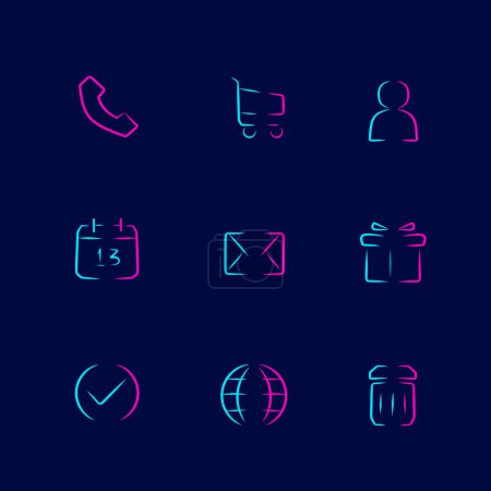 Ilustración de Diferentes iconos de aplicación de vector plano minimalista sobre fondo negro - Imagen libre de derechos