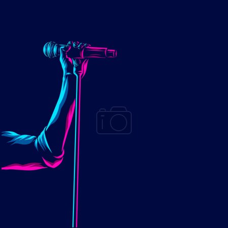 Ilustración de Silueta de cantante en un escenario con micrófono. ilustración vectorial. - Imagen libre de derechos