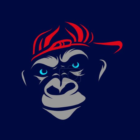 Téléchargez les illustrations : Logo de la mascotte de gorille illustration dans le chapeau - en licence libre de droit